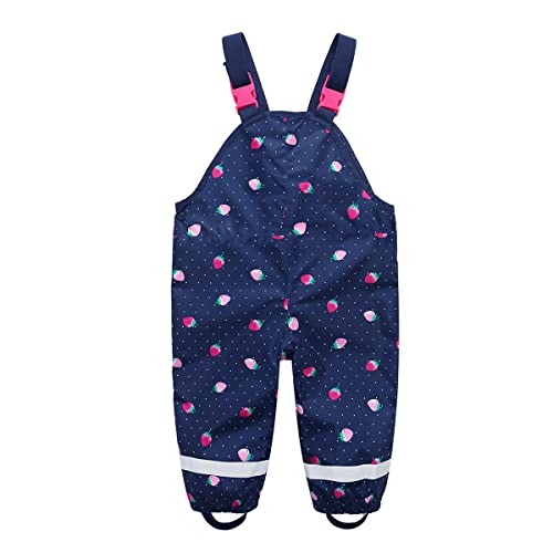 DAWILS Jungen Regenhose Mädchen Regenlatzhose Kinder Erdbeere Wind- und wasserdichte Matschhose Hosenträgern Buddelhose Regenlatzhose 18 Monate Navy Blau von DAWILS