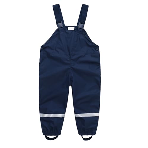 DAWILS Jungen Regenhose Mädchen Regenlatzhose Kinder Fleece Gefüttert Wind- und wasserdichte Fleecefutter Matschhose Hosenträgern Buddelhose Regenlatzhose 12 Monate Navy Blau von DAWILS