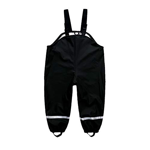 DAWILS Jungen Regenhose Mädchen Regenlatzhose Kinder PU Wind- und wasserdichte Matschhose Hosenträgern Buddelhose Ungefüttert 104 Schwarz von DAWILS