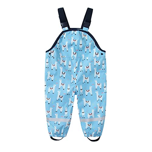 DAWILS Jungen Regenhose Mädchen Regenlatzhose Kinder Schaf Wind- und wasserdichte Matschhose Hosenträgern Buddelhose Regenlatzhose 12 Monate Blau von DAWILS