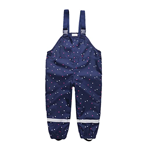 DAWILS Jungen Regenhose Mädchen Regenlatzhose Kinder Stern Wind- und wasserdichte Matschhose Hosenträgern Buddelhose Regenlatzhose 12 Monate Navy Blau von DAWILS