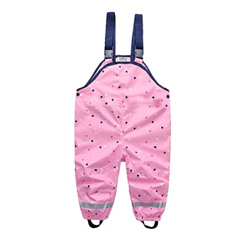 DAWILS Jungen Regenhose Mädchen Regenlatzhose Kinder Stern Wind- und wasserdichte Matschhose Hosenträgern Buddelhose Regenlatzhose 12 Monate Rosa von DAWILS