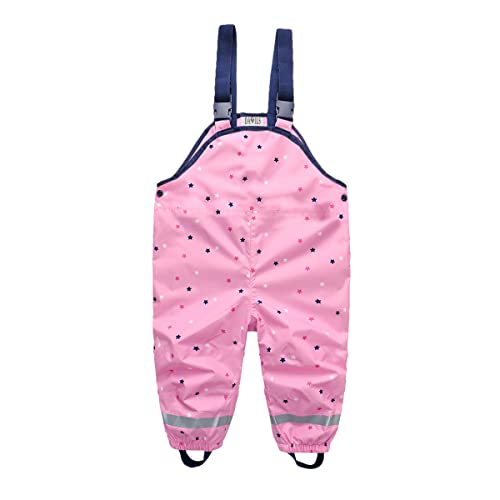 DAWILS Jungen Regenhose Mädchen Regenlatzhose Kinder Stern Wind- und wasserdichte Matschhose Hosenträgern Buddelhose Regenlatzhose 7 Jahre Rosa von DAWILS