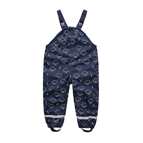 DAWILS Jungen Regenhose Mädchen Regenlatzhose Kinder Wolke Blitz Wind- und wasserdichte Matschhose Hosenträgern Buddelhose Regenlatzhose 12 Monate Navy Blau von DAWILS