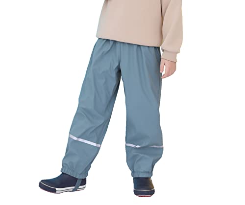 DAWILS Jungen Regenhose mit Fleecefutter Mädchen PU Regenanzug Kinder Fleece Gefüttert Halbhose Regenhose Baby Wind- und wasserdichte Matschhose Regenanzug Grau 104 von DAWILS