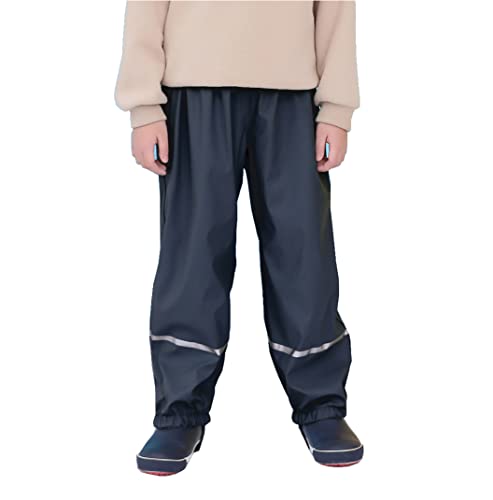 DAWILS Jungen Regenhose mit Fleecefutter Mädchen PU Regenanzug Kinder Fleece Gefüttert Halbhose Regenhose Baby Wind- und wasserdichte Matschhose Regenanzug Navy Blau 122 von DAWILS