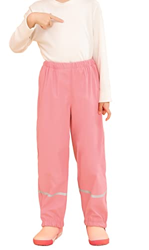 DAWILS Jungen Regenhose mit Fleecefutter Mädchen PU Regenanzug Kinder Fleece Gefüttert Halbhose Regenhose Baby Wind- und wasserdichte Matschhose Regenanzug Rosa 116 von DAWILS