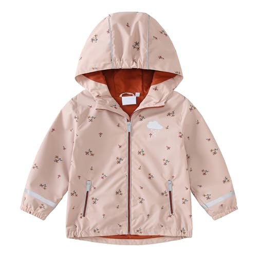 DAWILS Jungen Regenjacke Kinder Wasserdicht Jacke Regenmantel Mädchen Softshelljacke mit Fleece Futter Unisex Blume Winddicht Wanderjacke Outdoorjacke mit Kapuze 128 von DAWILS