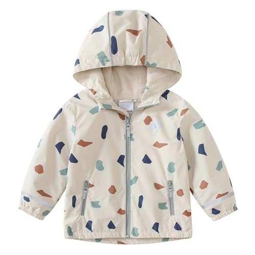 DAWILS Jungen Regenjacke Kinder Wasserdicht Jacke Regenmantel Mädchen Softshelljacke mit Fleece Futter Unisex Geometrisches Muster Winddicht Wanderjacke Outdoorjacke mit Kapuze 86 von DAWILS