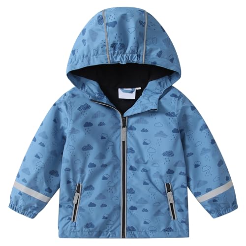 DAWILS Jungen Regenjacke Kinder Wasserdicht Jacke Regenmantel Mädchen Softshelljacke mit Fleece Futter Unisex Wolke Blau Winddicht Wanderjacke Outdoorjacke mit Kapuze 110 von DAWILS