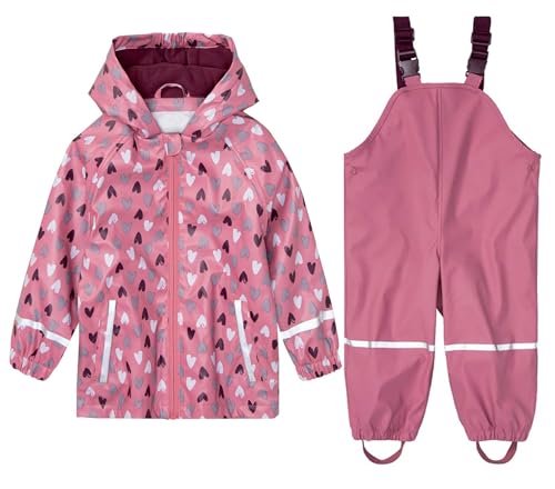 DAWILS Jungen Regenjacke Regenhose Kinder Zweiteiliger Regenanzug Set Mädchen Regenjacken Mäntel Baby Matsch Regenbekleidung Wind- und Wasserdicht Bekleidungsset, Fleece Gefüttert Rot 110-116 von DAWILS