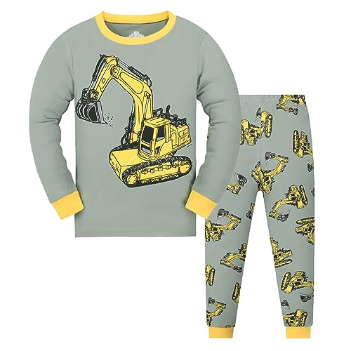 DAWILS Jungen Schlafanzug Bagger Langarm Zweiteiliger Schlafanzug Bagger Kinder Bagger Herbst Winter Bekleidung Nachtwäsche Pyjama Set 92 von DAWILS