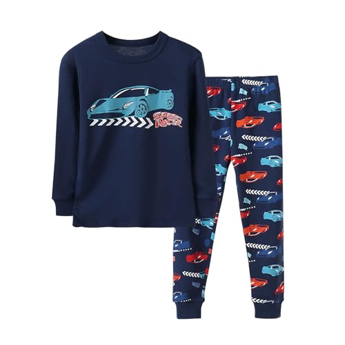 DAWILS Jungen Schlafanzug Auto Zweiteiliger Schlafanzug Kinder Herbst Winter Bekleidung Nachtwäsche Pyjama Set 122 von DAWILS