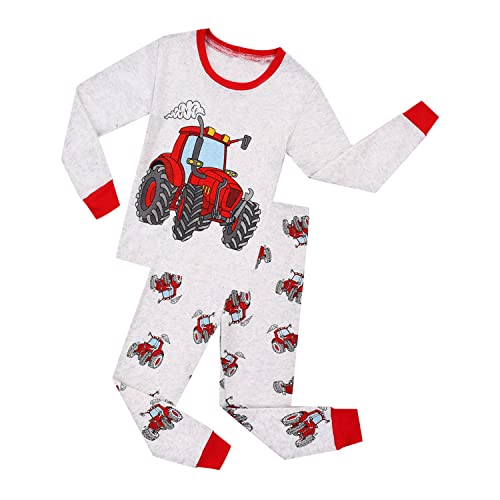 DAWILS Jungen Schlafanzug Bagger Langarm Zweiteiliger Excavator Schlafanzug Kinder Traktor Herbst Winter Bekleidung Nachtwäsche LKW Pyjama Set 140 von DAWILS