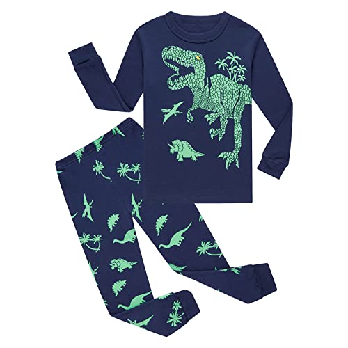 DAWILS Jungen Schlafanzug Dinosaurier Herbst Winter Pyjamas Set Kinder Dino Langarm Nachtwäsche 2 Stücke Bekleidung 122 von DAWILS