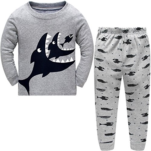 DAWILS Jungen Schlafanzug Grau Hai Fisch 2 Stücke Winter Lang Pyjamas 8 Jahre von DAWILS