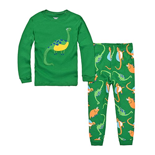 DAWILS Jungen Schlafanzug Grün Dino Langarm Zweiteilige Dinosaurier Pyjama Sets 98 von DAWILS