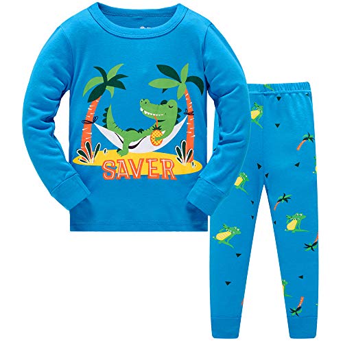 DAWILS Jungen Schlafanzug Kinder Krokodil Lang Zweiteiliger Schlafanzug Langarm Shirt und Pyjamahose 4 Jahre von DAWILS