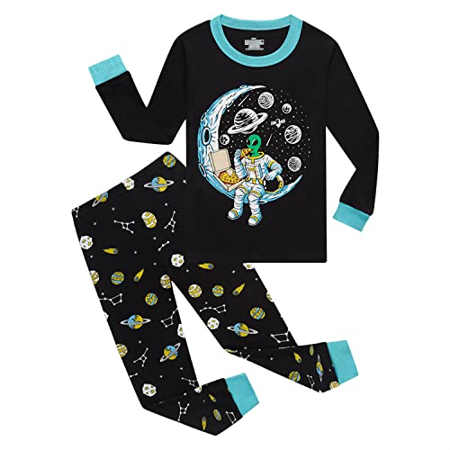 DAWILS Jungen Schlafanzug Langarm Zweiteilige Außerirdischer Pyjama Sets Kinder Herbst Winter Nachtwäsche 140 von DAWILS