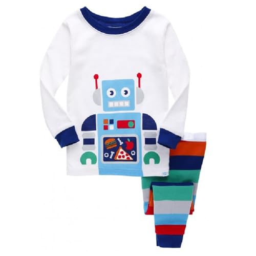DAWILS Jungen Schlafanzug Roboter Zweiteiliger Schlafanzug Kinder Herbst Winter Bekleidung Nachtwäsche Pyjama Set 104 von DAWILS