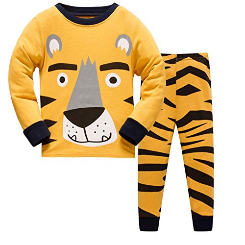 DAWILS Jungen Schlafanzug Tiger Langarm Zweiteilig Pyjama Kinder Baumwolle Schlafanzüge Set Winter Weihnachten Nachtwäsche Größe 5-6 Jahre von DAWILS