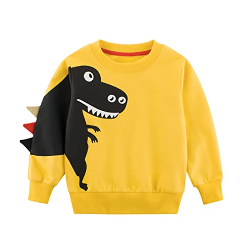 DAWILS Jungen Sweatshirt Dinosaurier Gelb Baumwolle-Fleece Pullover Für Kinder Warme Dünne Sportwear Weihnachts Pullis Shirt Baby Jacke Oberteil 5 Jahre Gr.110 von DAWILS