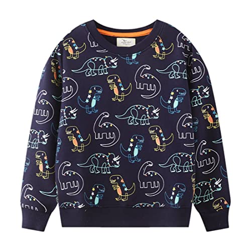 DAWILS Jungen Sweatshirt Dinosaurier Lila Baumwolle-Fleece Pullover Für Kinder Warme Dünne Sportwear Weihnachts Pullis Shirt Baby Jacke Oberteil 7 Jahre Gr.122 von DAWILS