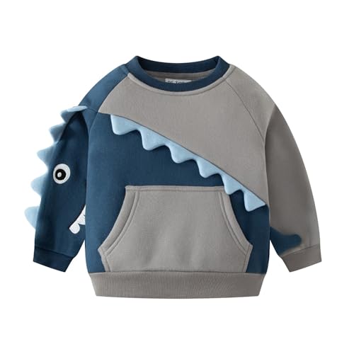 DAWILS Jungen Sweatshirt Krokodil Grau Baumwolle-Fleece Pullover Für Kinder Warme Dünne Sportwear Weihnachts Pullis Shirt Baby Jacke Oberteil 6 Jahre Gr.116 von DAWILS