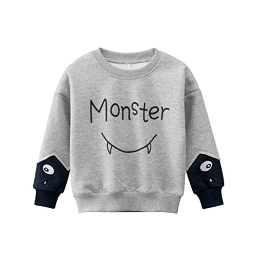 DAWILS Jungen Sweatshirt Monster Grau Baumwolle-Fleece Pullover Für Kinder Warme Dünne Sportwear Weihnachts Pullis Shirt Baby Jacke Oberteil 4 Jahre Gr.104 von DAWILS