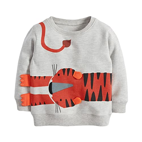 DAWILS Jungen Sweatshirt Tiger Grau Baumwolle-Fleece Pullover Für Kinder Warme Dünne Sportwear Weihnachts Pullis Shirt Baby Jacke Oberteil 2 Jahre Gr.92 von DAWILS