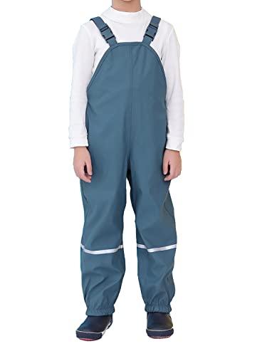 DAWILS Kinder Fleece Gefüttert Regenhose Unisex Jungen Mädchen PU Fleecefutter Regenlatzhose Baby Wind- und wasserdichte Matschhose Regenanzug Regen-Overall Latz Grün 116 von DAWILS