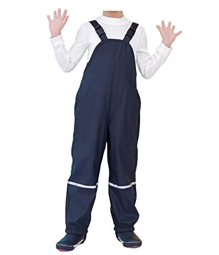 DAWILS Kinder Fleece Gefüttert Regenhose Unisex Jungen Mädchen PU Fleecefutter Regenlatzhose Baby Wind- und wasserdichte Matschhose Regenanzug Regen-Overall Latz Navy Blau 110 von DAWILS