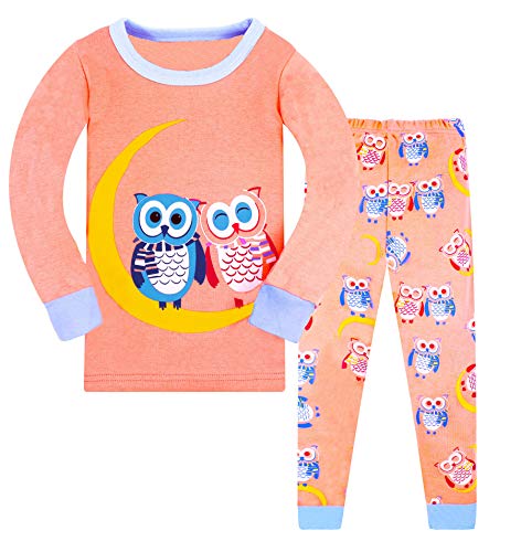 DAWILS Kinder Mädchen Schlafanzug Lang Eule Langarm Herbst Winter Nachtwäsche Pyjama 7 Jahre von DAWILS