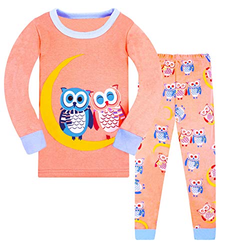 DAWILS Kinder Mädchen Schlafanzug Lang Eule Langarm Herbst Winter Nachtwäsche Pyjama 8 Jahre von DAWILS