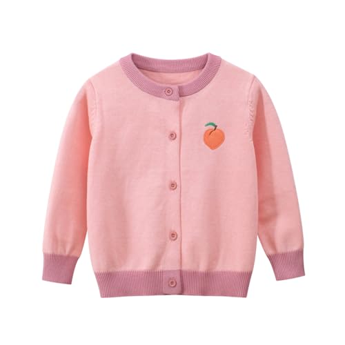 DAWILS Kinder Pullover Weihnachten Winter Rosa Stricken Sweater für Mädchen Cardigan Baumwolle Langarm Strickjacke 104 von DAWILS