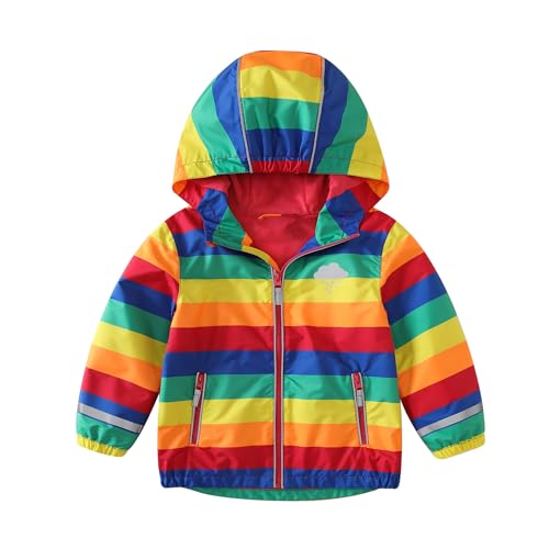DAWILS Kinder Softshelljacke Jungen Wasserdicht Softshell Jacke Mädchen Winddicht Regenjacke Kinder Warm Gefütterte Leichte Übergangsjacke Outdoorjacke mit Kapuze 104, Regenbogen von DAWILS