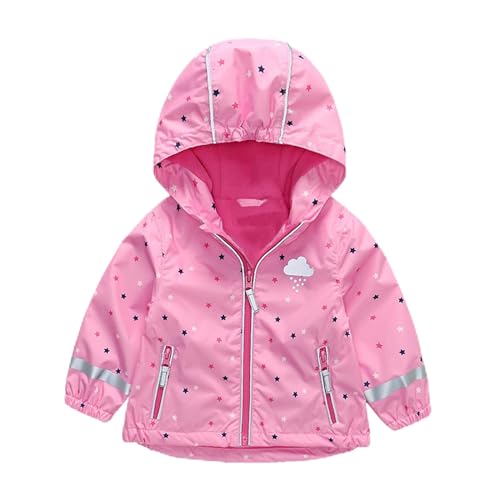 DAWILS Kinder Softshelljacke Mädchen Wasserdicht Softshell Jacke Jungen Winddicht Regenjacke Kinder Warm Gefütterte Leichte Übergangsjacke Outdoorjacke mit Kapuze 80, Stern, Rosa von DAWILS