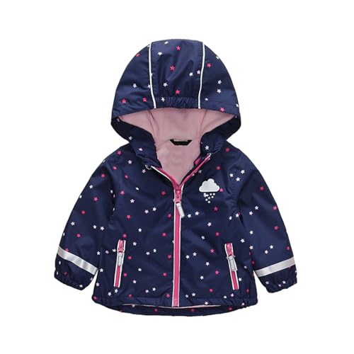 DAWILS Kinder Softshelljacke Mädchen Wasserdicht Softshell Jacke Jungen Winddicht Regenjacke Kinder Warm Gefütterte Leichte Übergangsjacke Outdoorjacke mit Kapuze 86, Stern, Navy Blau von DAWILS