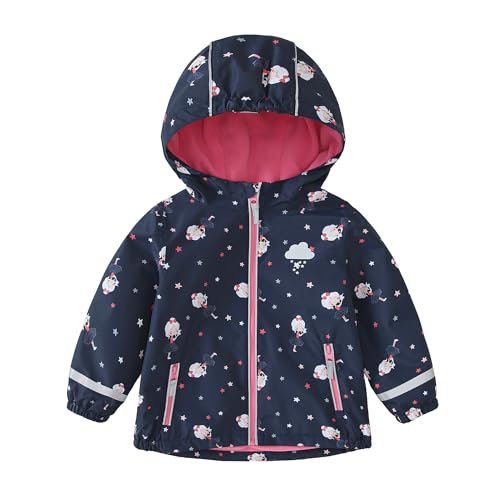 DAWILS Kinder Softshelljacke Mädchen Wasserdicht Softshell Jacke Jungen Winddicht Regenjacke Kinder Warm Gefütterte Leichte Übergangsjacke Outdoorjacke mit Kapuze 86, Stern Mädchen, Navy Blau von DAWILS