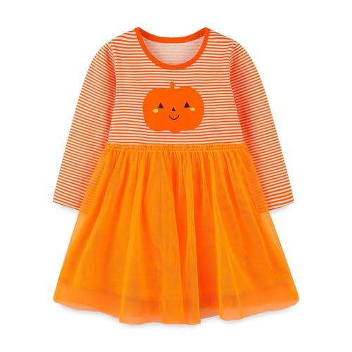 DAWILS Mädchen Kleid Tüll Festlich Elegant Prinzessin Kleidung Herbst Halloween Langarm Tanzen Orange Kürbis Halloween Tütü Baby Partykleid Ballettkleid Geburtstag Tutu Kleider 7 Jahre von DAWILS