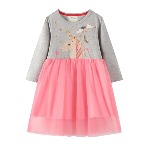 DAWILS Mädchen Kleid Tüll Festlich Hochzeit Elegant Prinzessin Kleidung Herbst Langarm Einhorn Rosa Tütü Baby Partykleid Ballettkleid Geburtstag Tutu Kleider 3 Jahre von DAWILS
