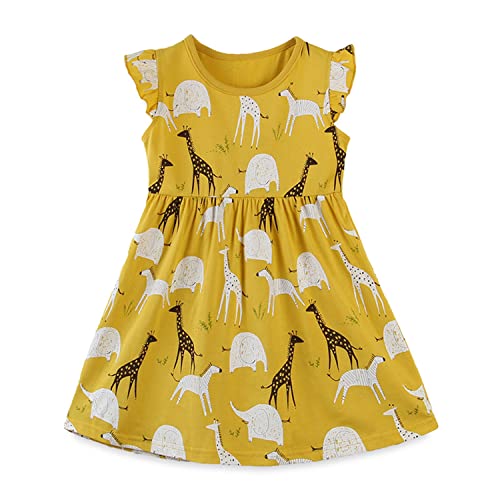 DAWILS Mädchen Kleider Freizeit Giraffe Gold Sommer Rüschenärmel Weste Kleid Plissee Schaukel Kleider Boho Strandkleid Partykleid 110 von DAWILS