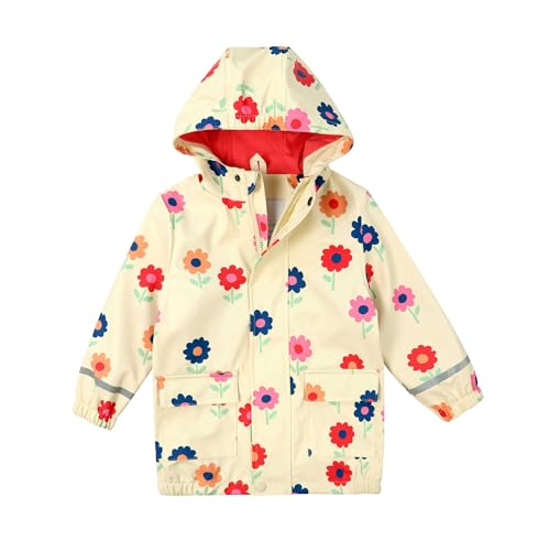 DAWILS Mädchen Regenjacke Kinder Wasserdicht Jacke Regenmantel Unisex Blume Winddicht Wanderjacke Outdoorjacke mit Kapuze 122-128 von DAWILS
