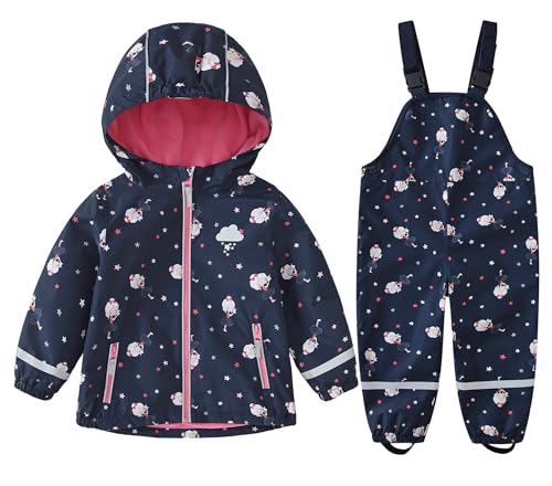 DAWILS Mädchen Regenjacke Regenhose Kinder Zweiteiliger Regenanzug Set Jungen Regenjacken Regenlatzhose Mäntel Baby Matschhose Regenbekleidung Wind- und Wasserdicht Bekleidungsset Süßes Mädchen 80 von DAWILS