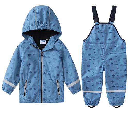 DAWILS Mädchen Regenjacke Regenhose Kinder Zweiteiliger Regenanzug Set Jungen Regenjacken Regenlatzhose Mäntel Baby Matschhose Regenbekleidung Wind- und Wasserdicht Bekleidungsset Wolke Blau 80 von DAWILS