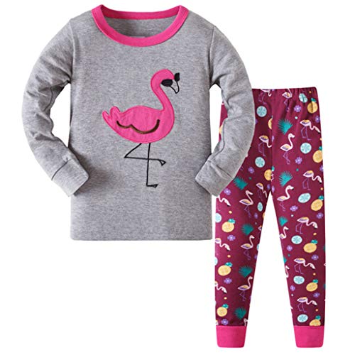DAWILS Mädchen Schlafanzug Lang Kinder Flamingo Baumwolle Langarm Pyjama 110 von DAWILS