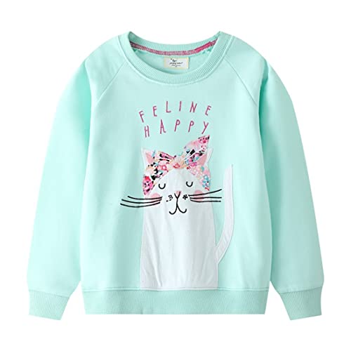 DAWILS Mädchen Sweatshirt Katzen Hellblau Baumwolle-Fleece Pullover Für Kinder Warme Dünne Sportwear Weihnachts Pullis Shirt Baby Jacke Oberteil 5 Jahre Gr.110 von DAWILS