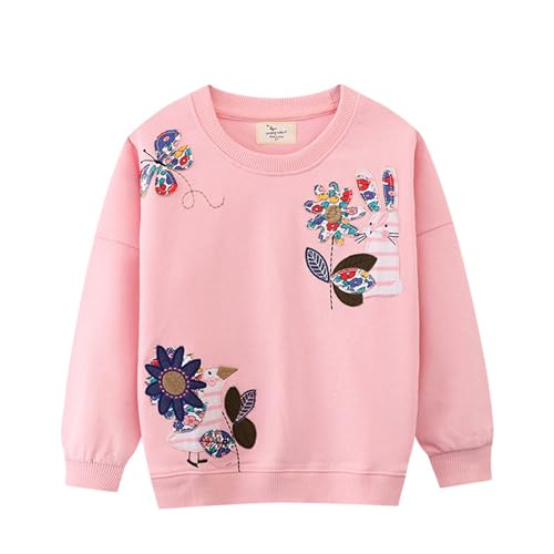 DAWILS Mädchen Sweatshirt Schmetterling Blumen Streifen Rosa Baumwolle-Fleece Pullover Für Kinder Warme Dünne Sportwear Weihnachts Pullis Shirt Baby Jacke Oberteil 3 Jahre Gr.98 von DAWILS