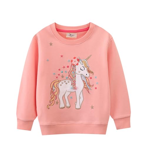 DAWILS Mädchen Sweatshirt Einhorn Rosa Baumwolle-Fleece Pullover Für Kinder Warme Dünne Sportwear Weihnachts Pullis Shirt Baby Jacke Oberteil 4 Jahre Gr.104 von DAWILS