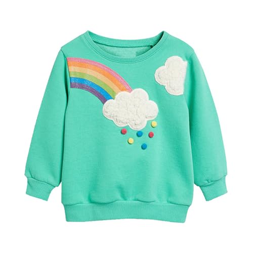 DAWILS Mädchen Sweatshirt Regenbogen Wolken Grün Baumwolle-Fleece Pullover Für Kinder Warme Dünne Sportwear Weihnachts Pullis Shirt Baby Jacke Oberteil 6 Jahre Gr.116 von DAWILS